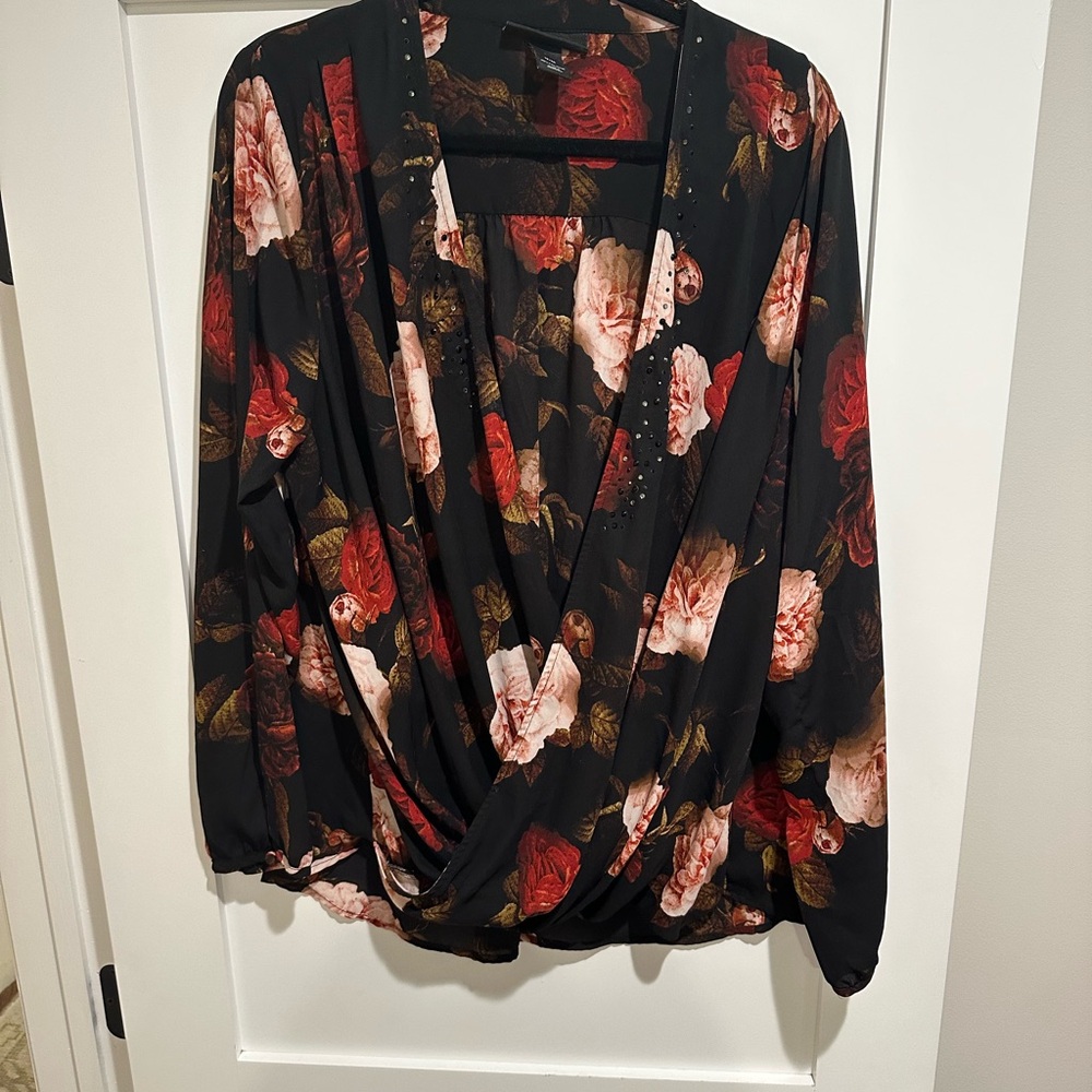 Floral Black and Red Women's Top